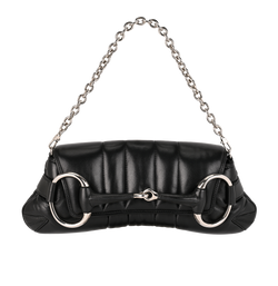 Horsebit Chain Padded Shoulder Bag, Leather, Black, 764255, B/DB, 3*